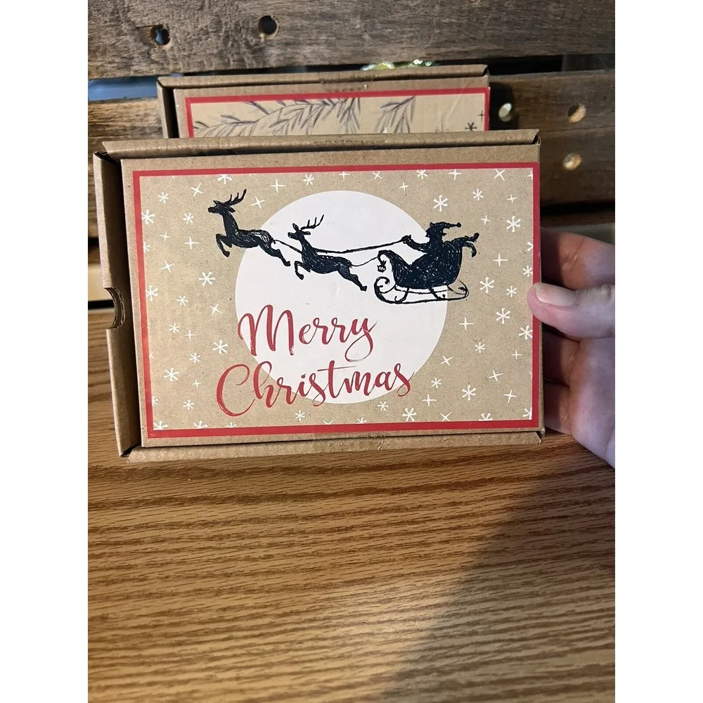 Rustic Style Boxed Christmas Cards 24 ct new in box, Holiday greetings, santa